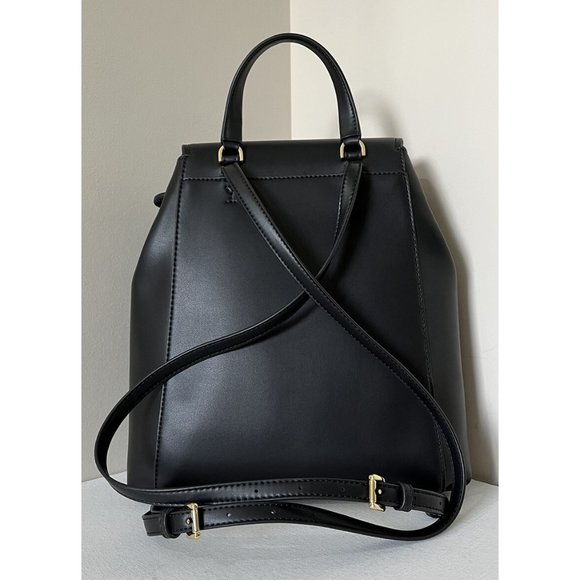 New Michael Kors Phoebe Medium Flap Drawstring Backpack Black - Picture 6 of 6